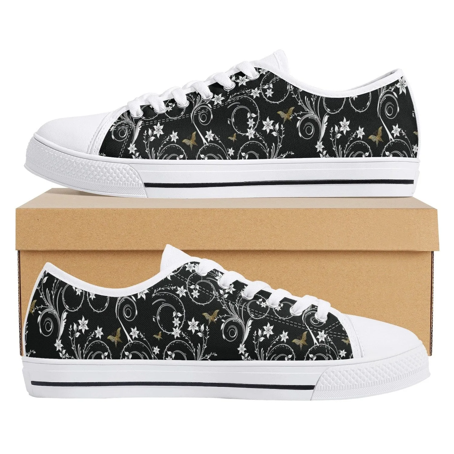 Gold Butterfly Womens Lightweight Low Top Canvas Shoes
