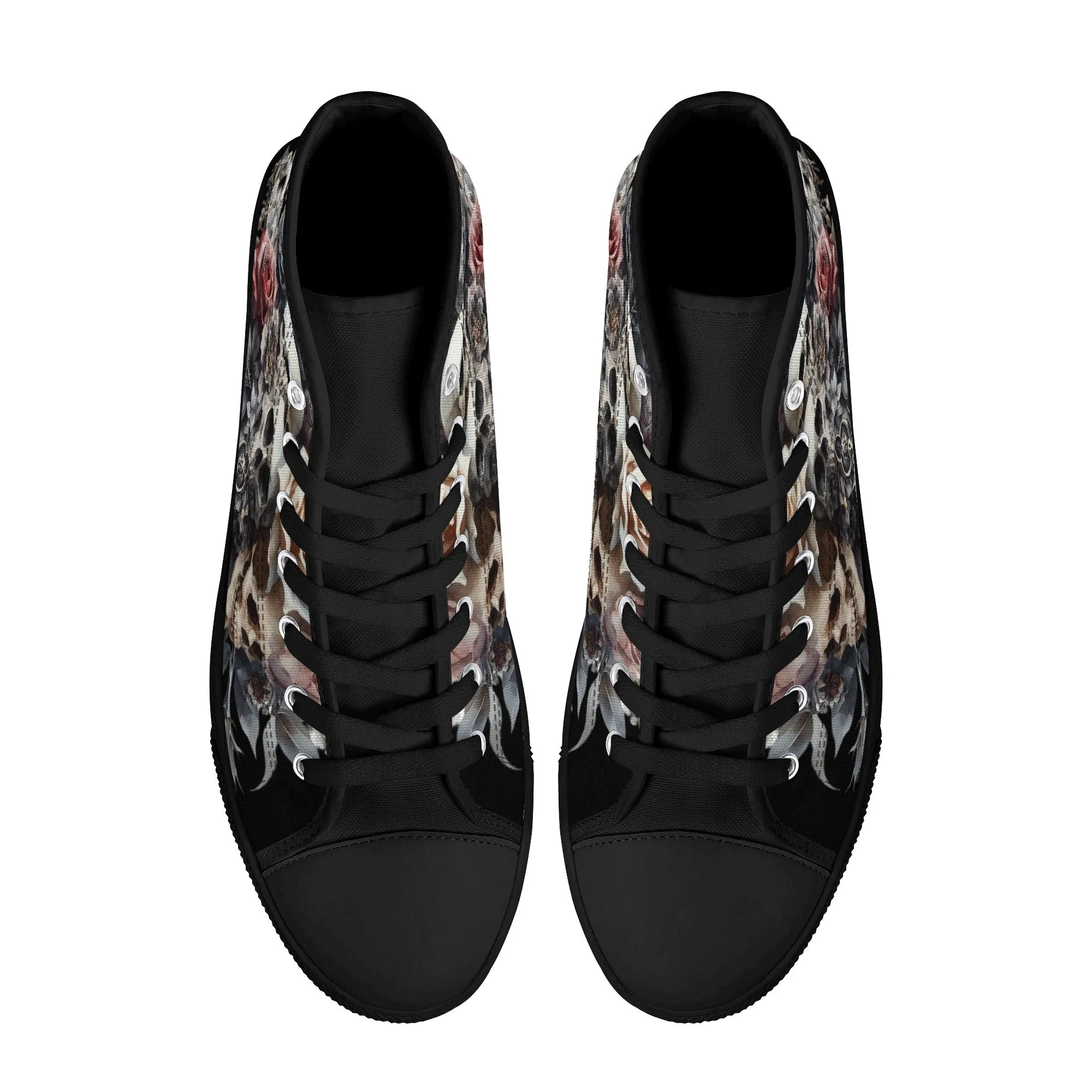 Gothic Skulls Mens High Top Canvas Shoes Floral