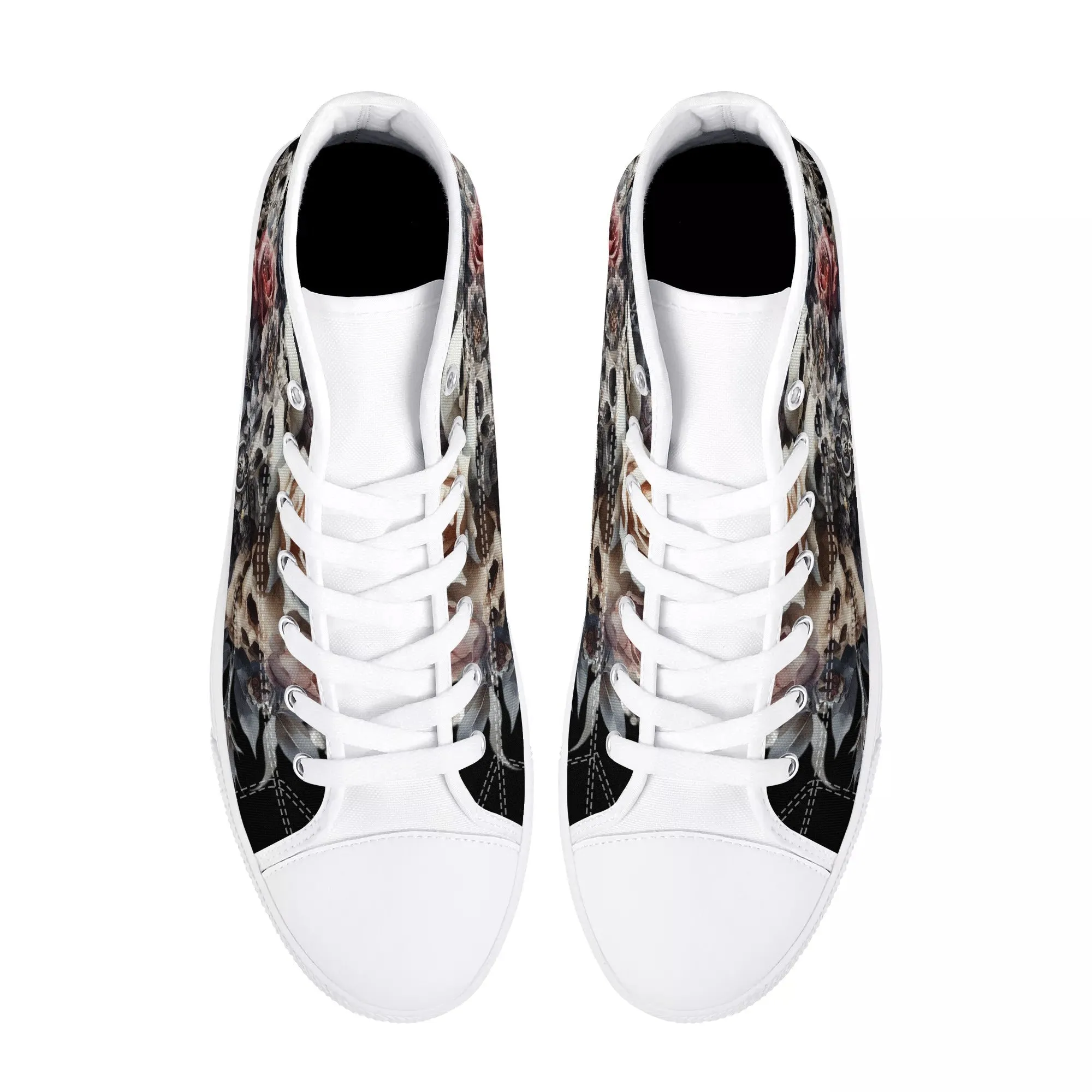 Gothic Skulls Mens High Top Canvas Shoes Floral