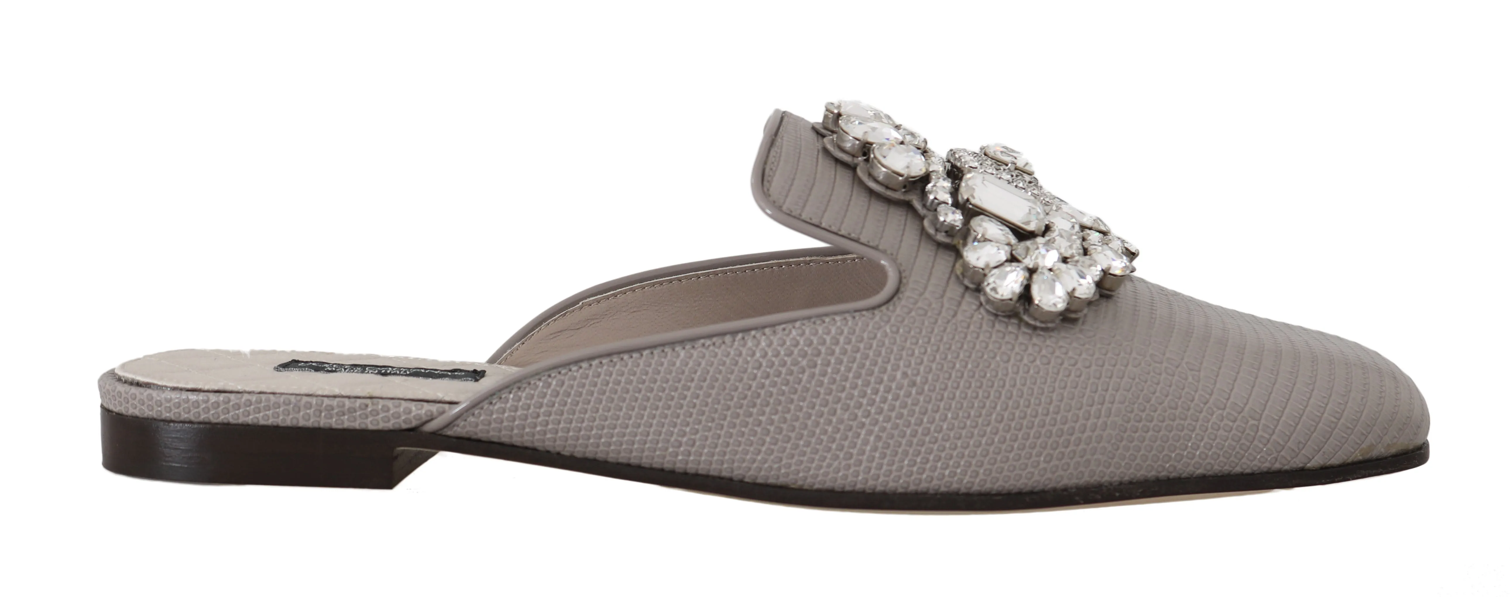 Gray Leather Iguana Crystal Mules