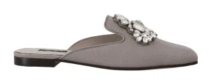Gray Leather Iguana Crystal Mules