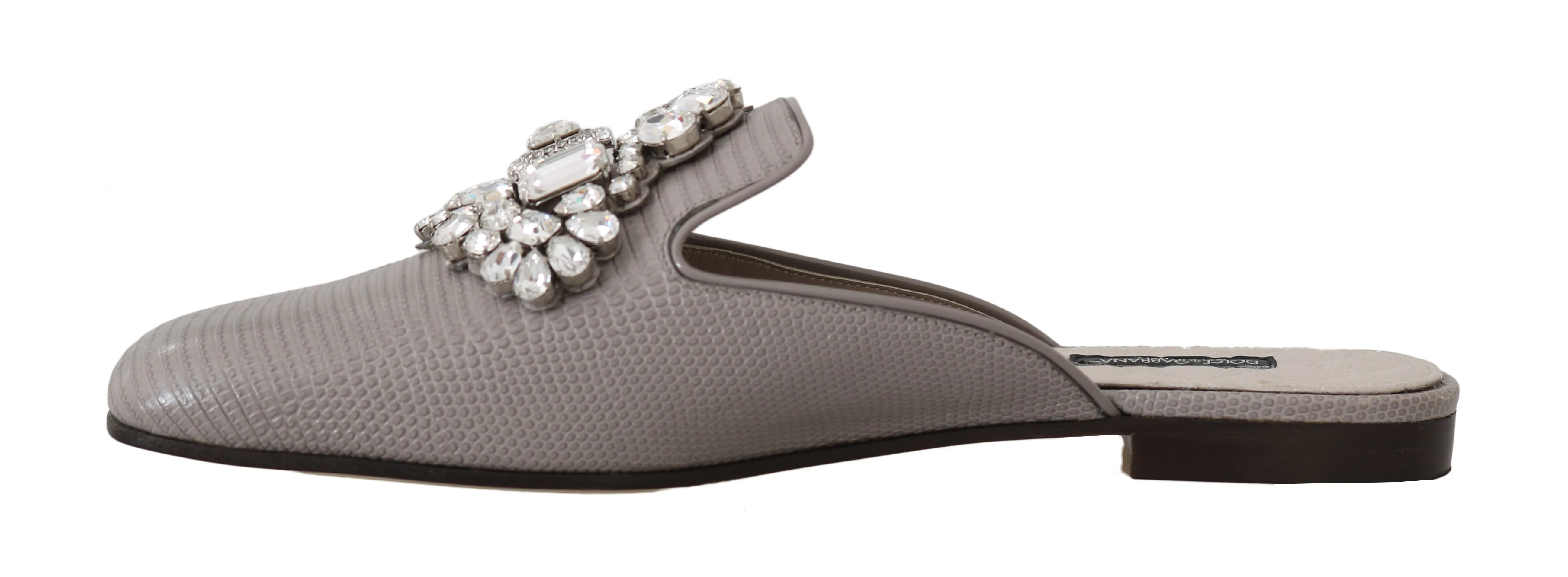 Gray Leather Iguana Crystal Mules