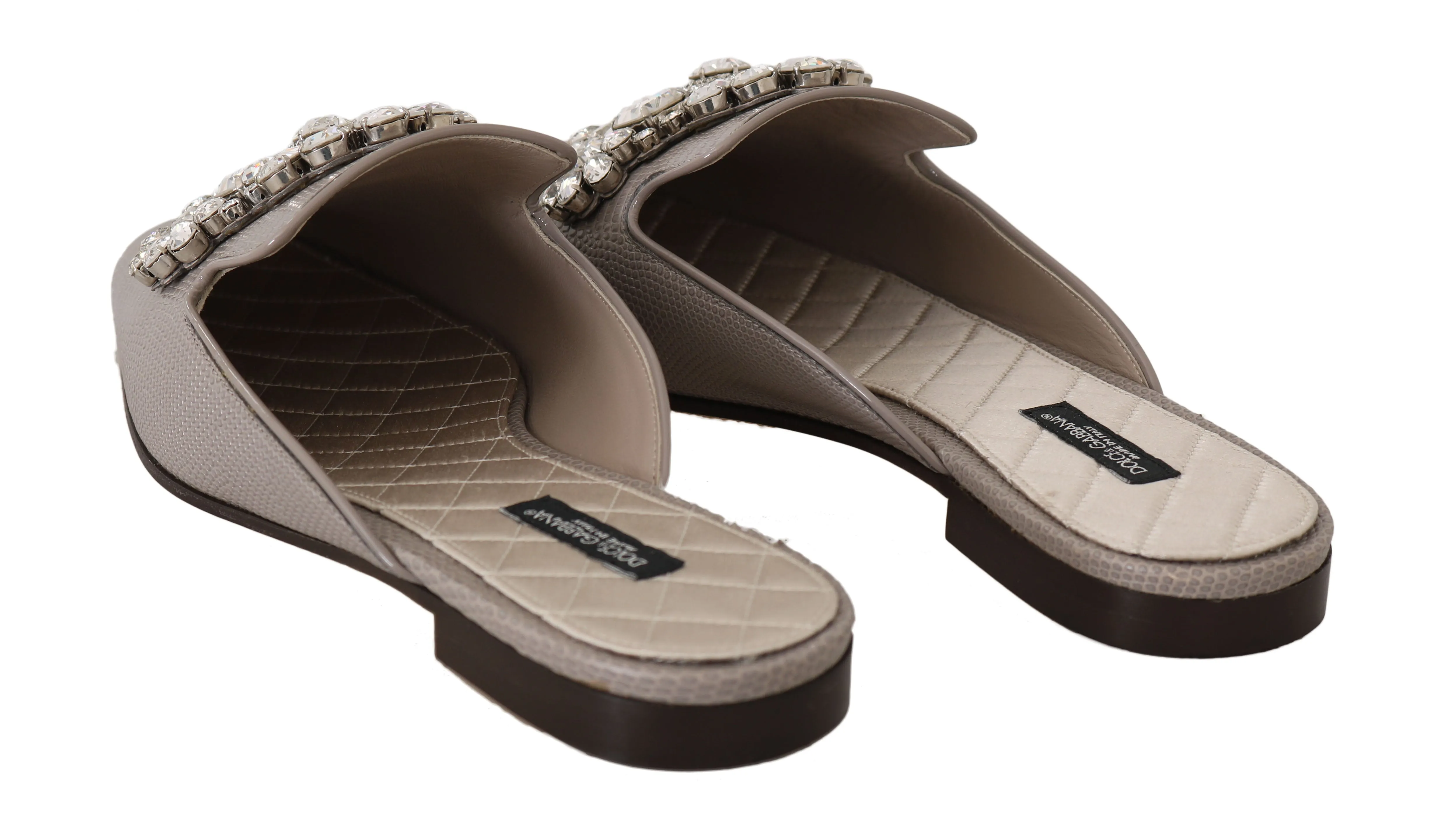 Gray Leather Iguana Crystal Mules