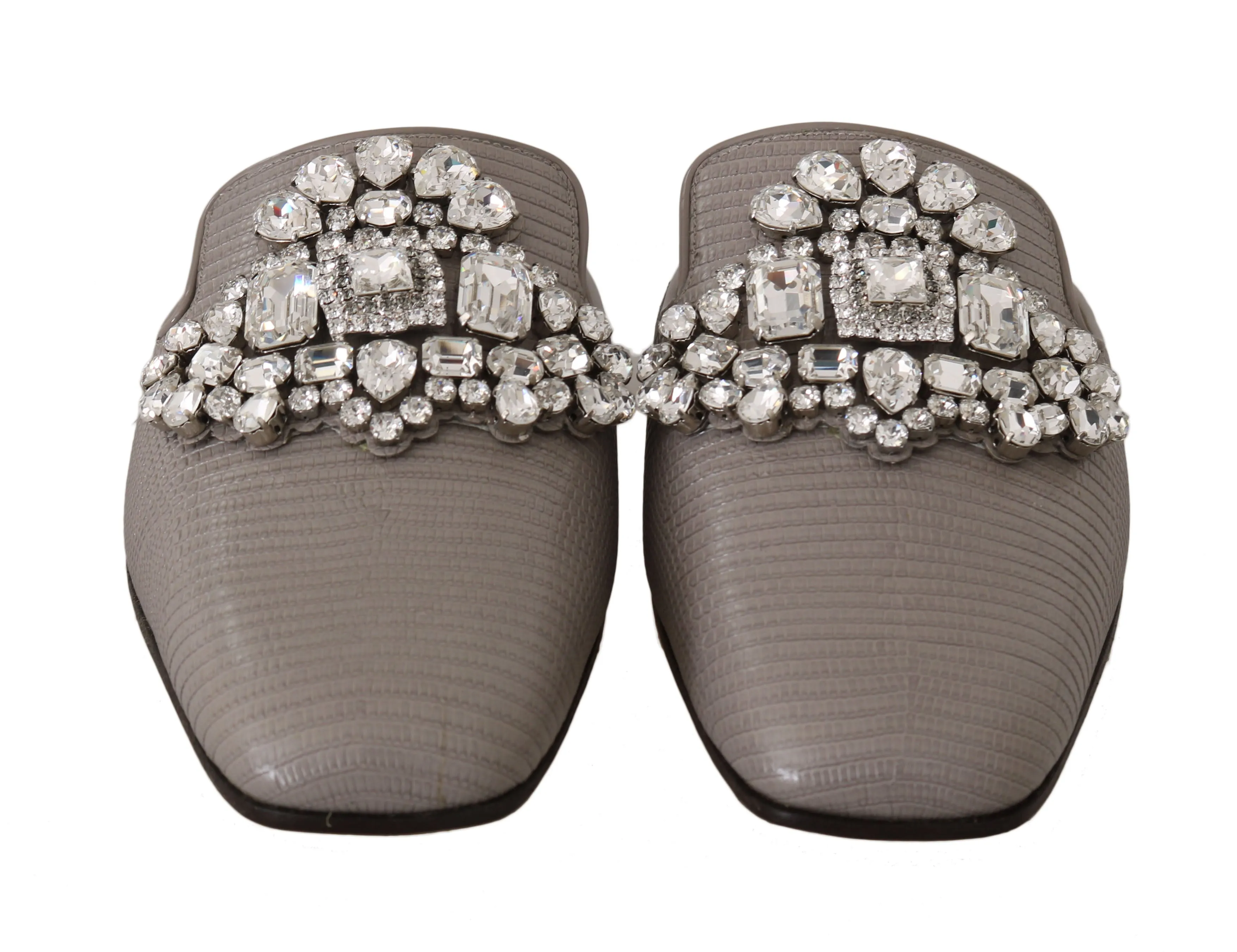 Gray Leather Iguana Crystal Mules