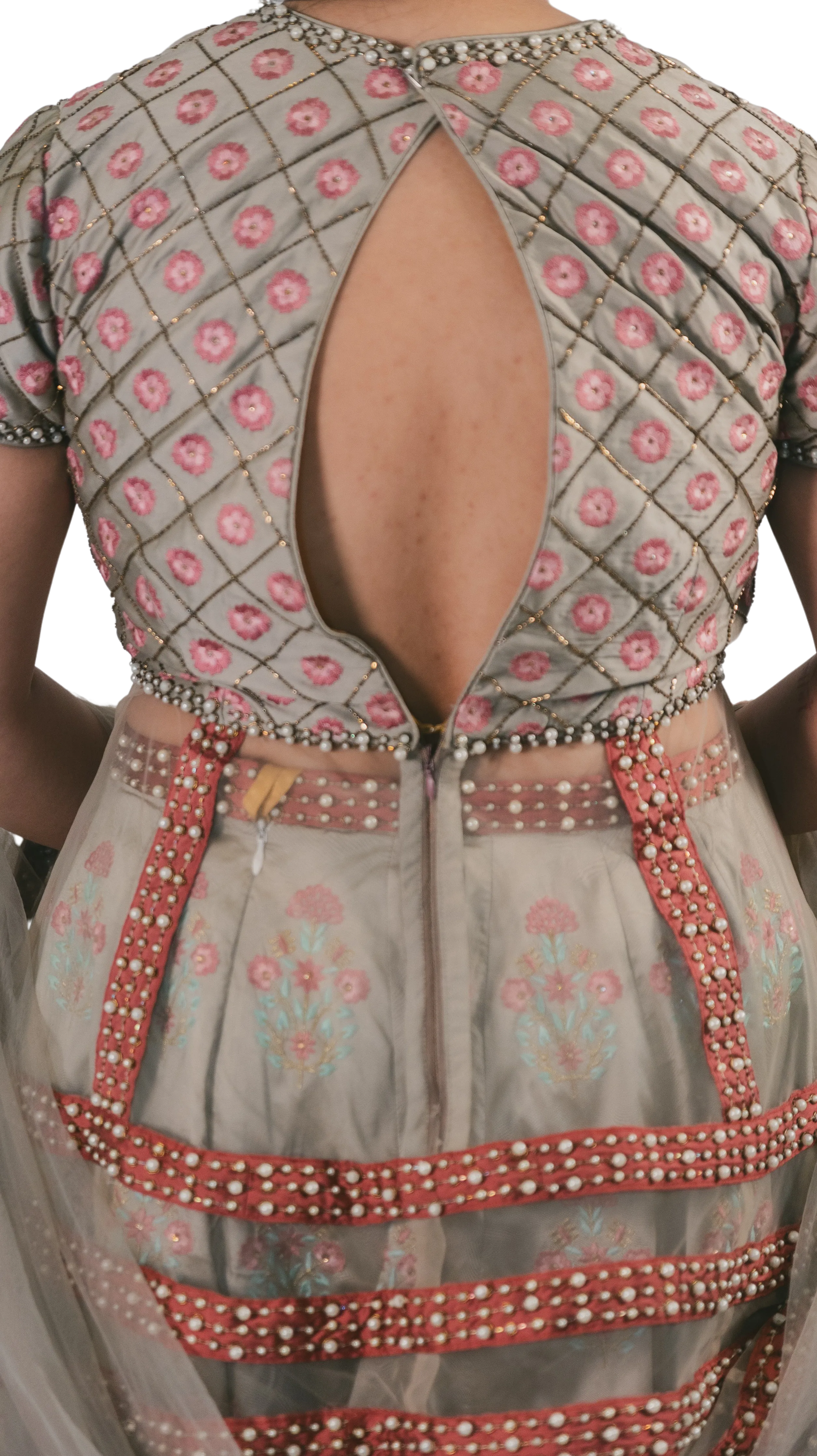 Grey Embroidered Peplum Top Lehenga Set