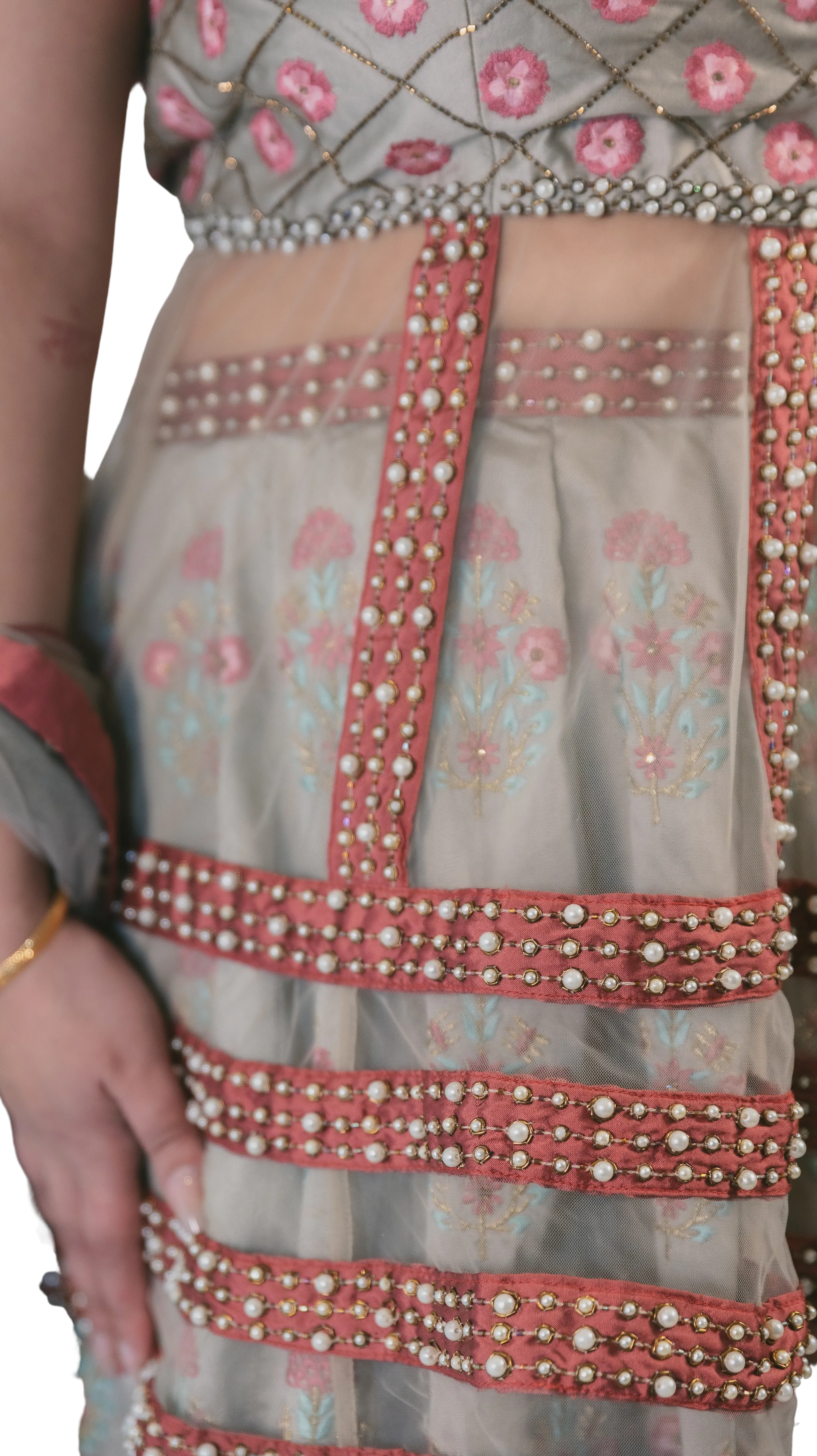 Grey Embroidered Peplum Top Lehenga Set