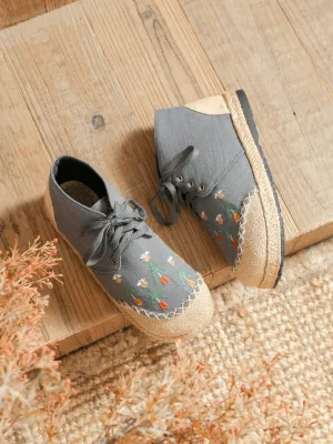 Grey Retro Embroidered Linen Sneaker