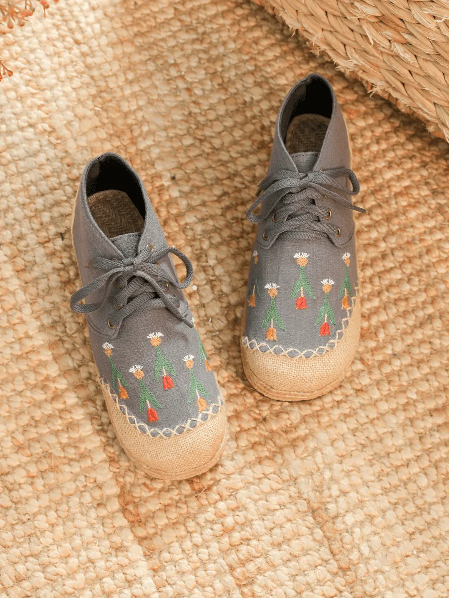 Grey Retro Embroidered Linen Sneaker