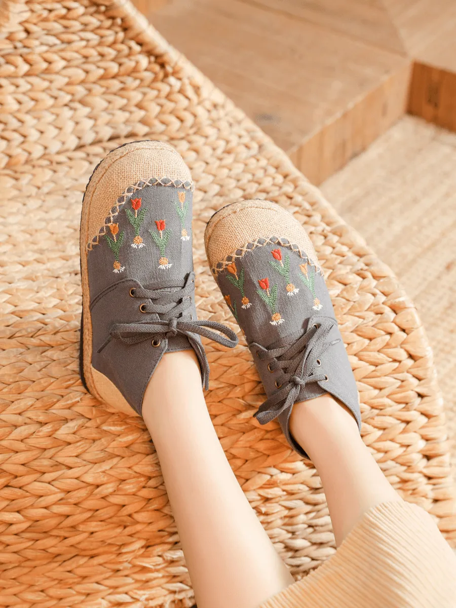 Grey Retro Embroidered Linen Sneaker