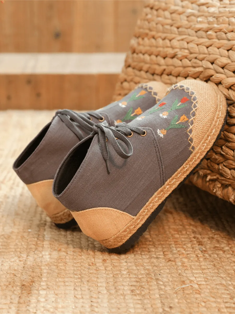 Grey Retro Embroidered Linen Sneaker