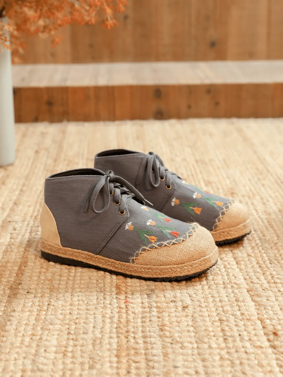 Grey Retro Embroidered Linen Sneaker