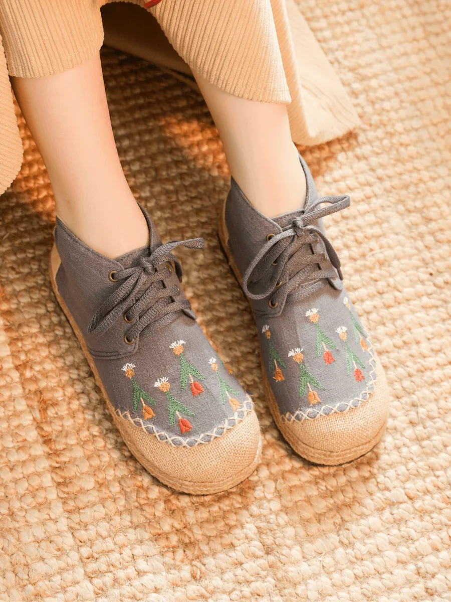 Grey Retro Embroidered Linen Sneaker