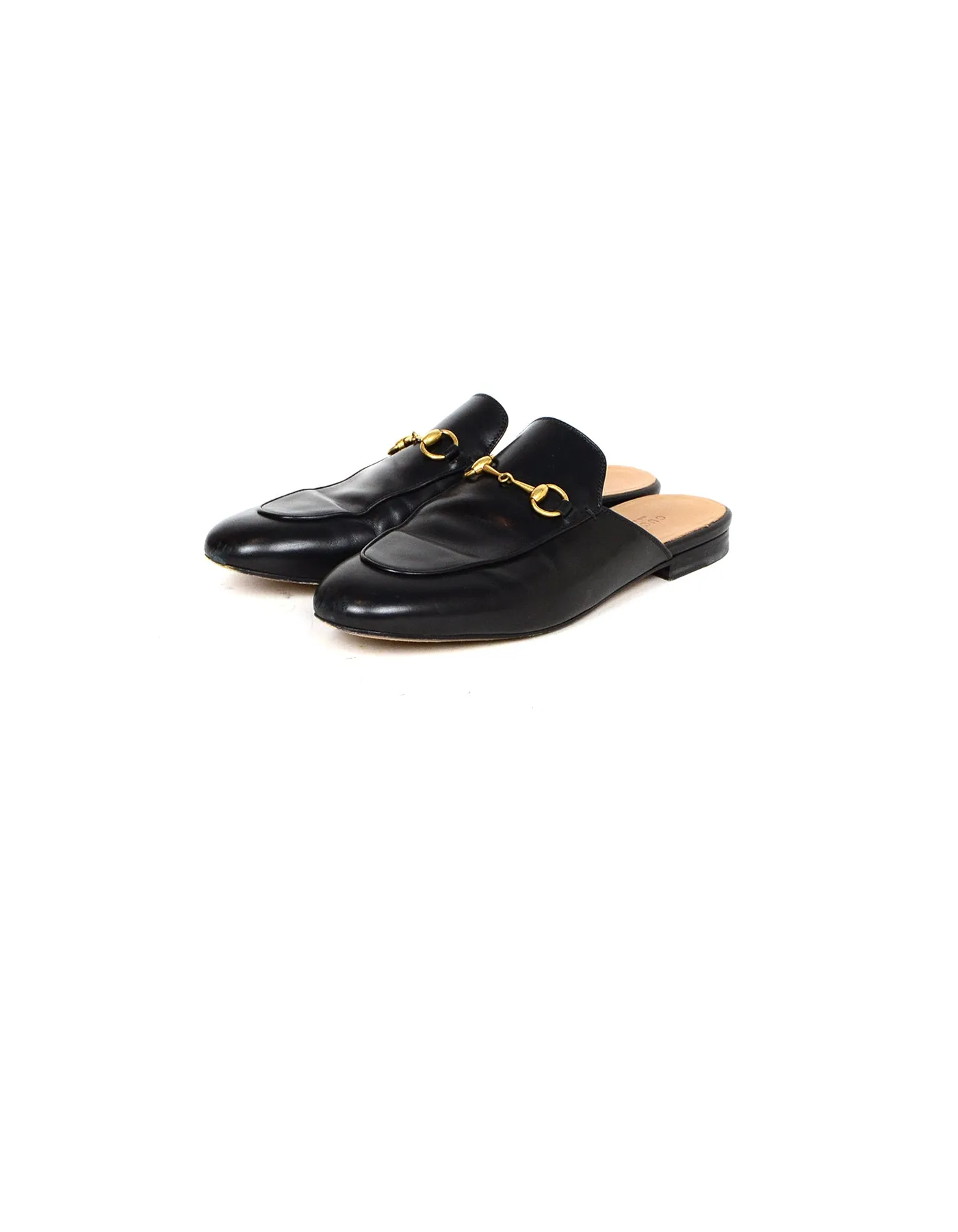Gucci Black Leather Princetown Mules sz 40.5