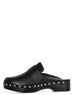 Hermes Black Studded Leather Calya Mule Clogs sz 38