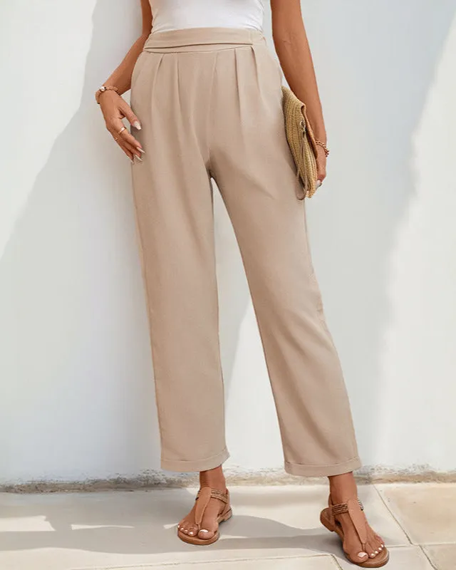 High Waist Pleated Trousers | Elegant Straight-Leg Pants