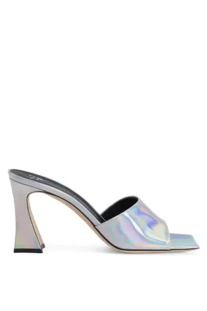 Holographic Block Heel Mule Sandal | Silver