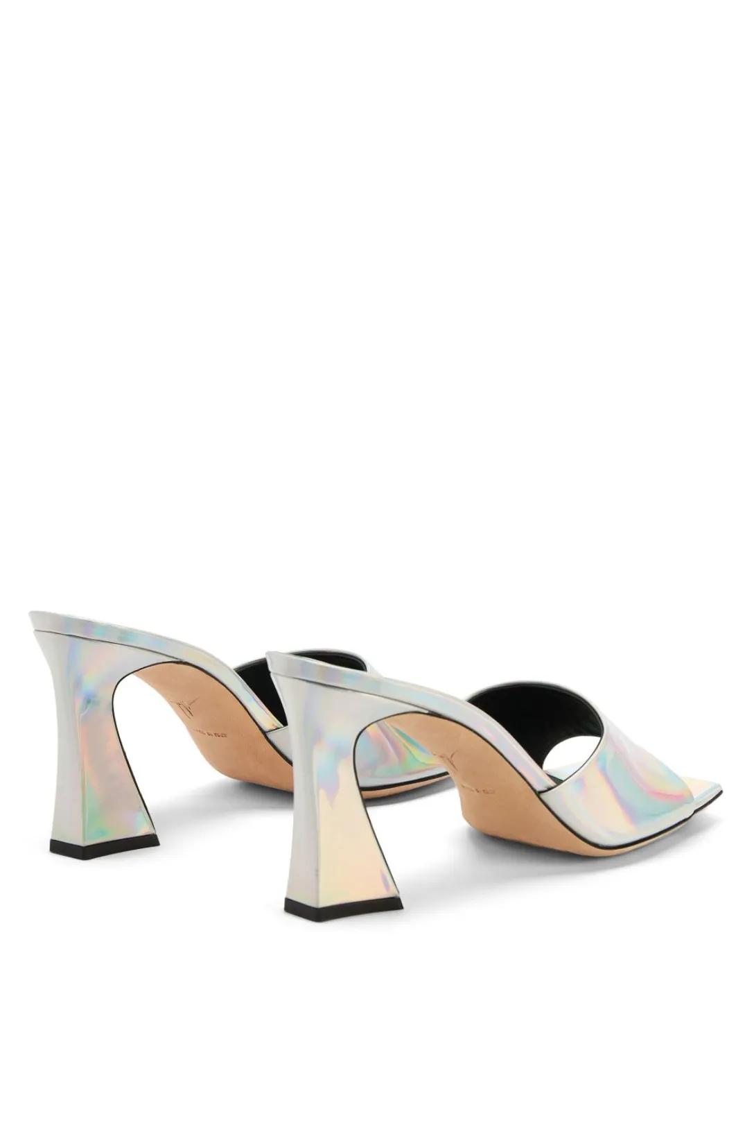 Holographic Block Heel Mule Sandal | Silver