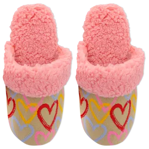 HOTSOX Women's Sherpa Non-Skid Graffiti Hearts Slipper