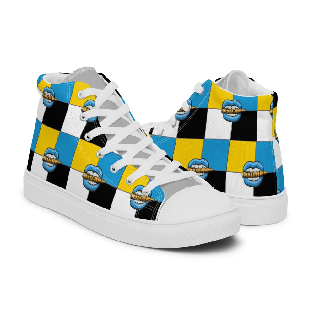 Ice Blue Logo Colorblock Women’s High Top Canvas Shoes - Yellow