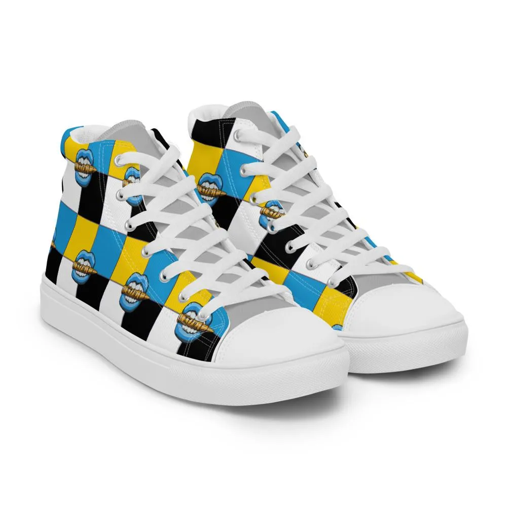 Ice Blue Logo Colorblock Women’s High Top Canvas Shoes - Yellow