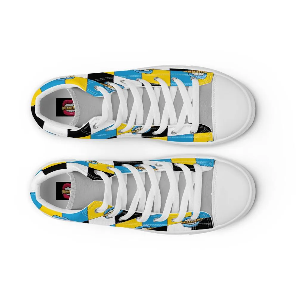 Ice Blue Logo Colorblock Women’s High Top Canvas Shoes - Yellow