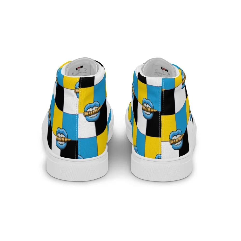 Ice Blue Logo Colorblock Women’s High Top Canvas Shoes - Yellow