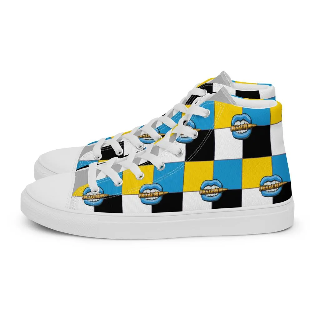 Ice Blue Logo Colorblock Women’s High Top Canvas Shoes - Yellow