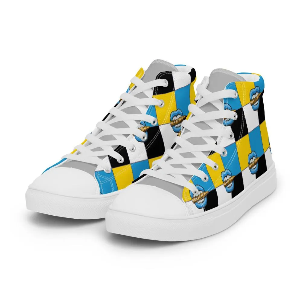 Ice Blue Logo Colorblock Women’s High Top Canvas Shoes - Yellow
