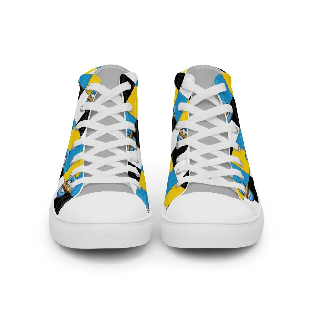 Ice Blue Logo Colorblock Women’s High Top Canvas Shoes - Yellow