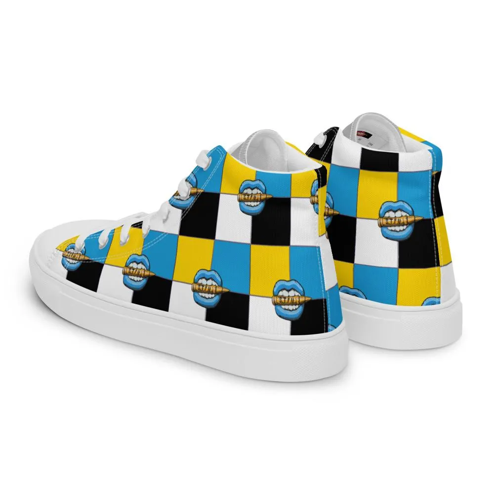 Ice Blue Logo Colorblock Women’s High Top Canvas Shoes - Yellow