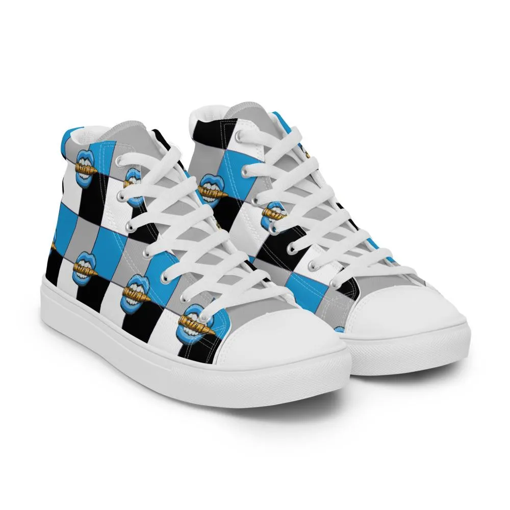 Ice Blue Logo Colorblock Women’s High Top Canvas Shoes