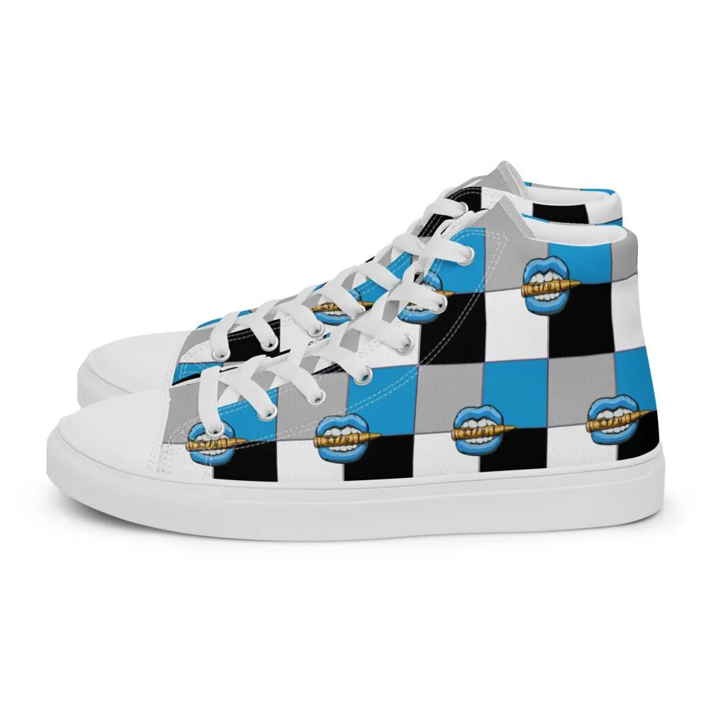 Ice Blue Logo Colorblock Women’s High Top Canvas Shoes