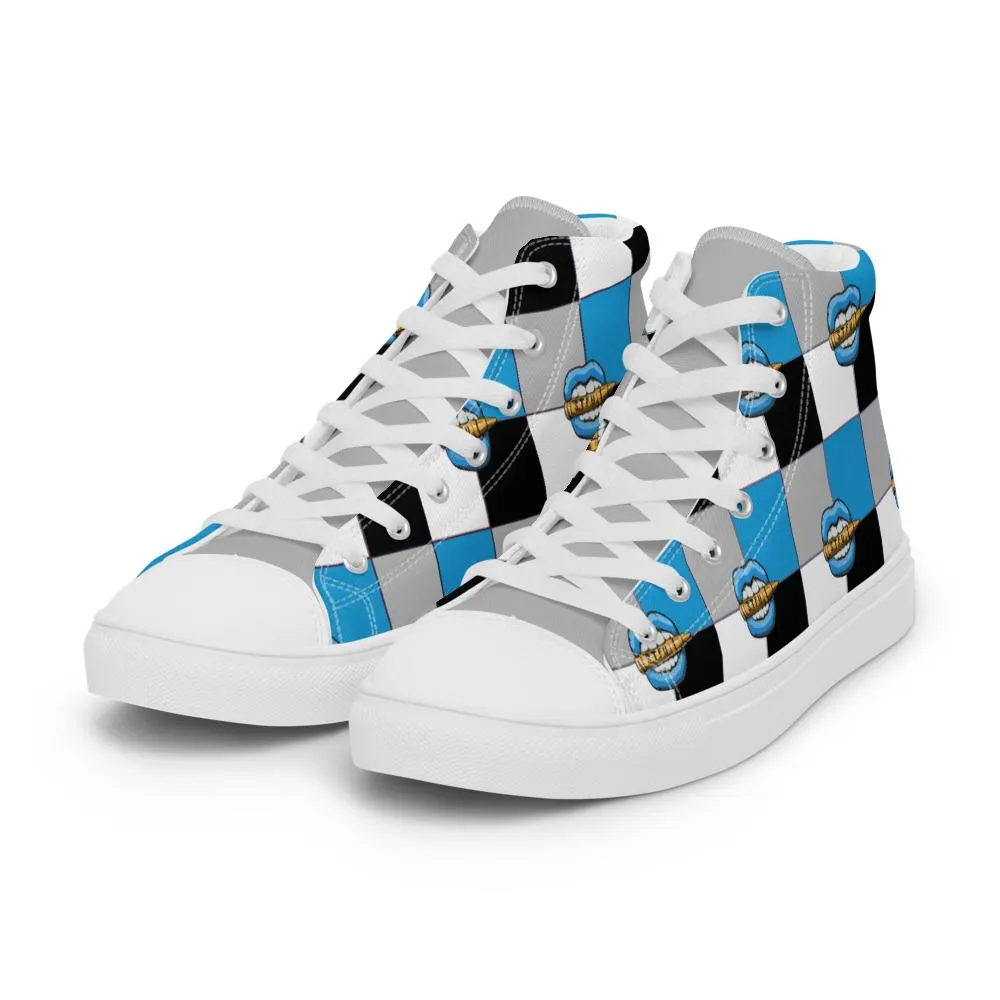 Ice Blue Logo Colorblock Women’s High Top Canvas Shoes
