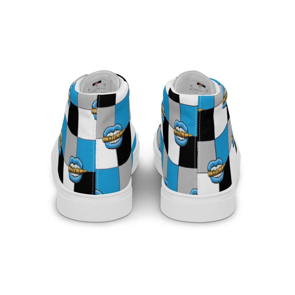 Ice Blue Logo Colorblock Women’s High Top Canvas Shoes