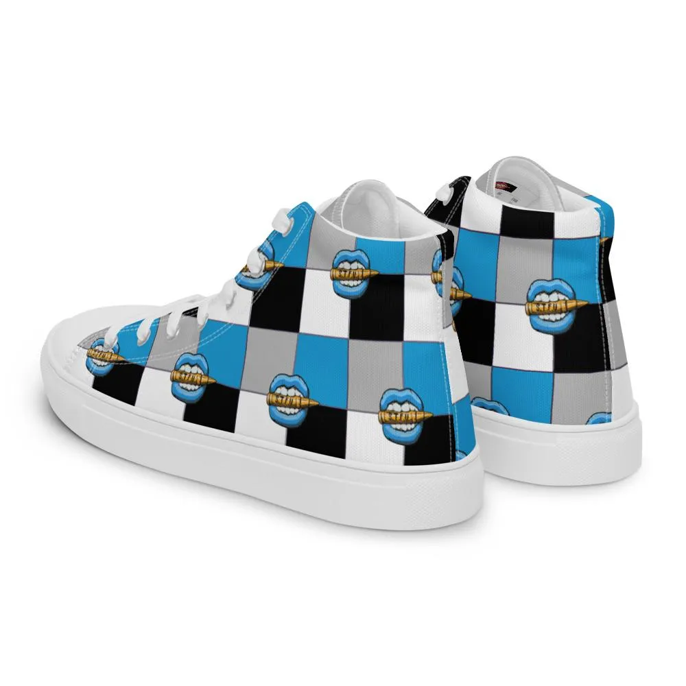 Ice Blue Logo Colorblock Women’s High Top Canvas Shoes