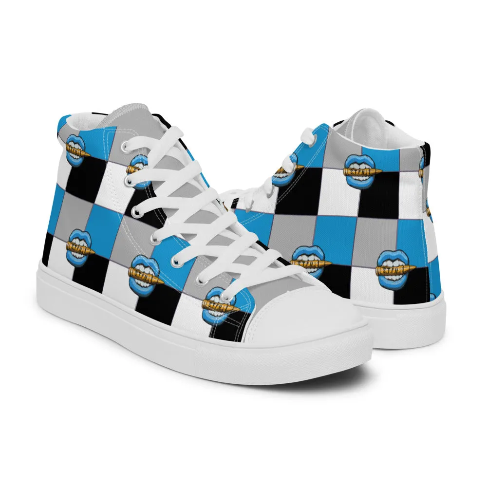 Ice Blue Logo Colorblock Women’s High Top Canvas Shoes
