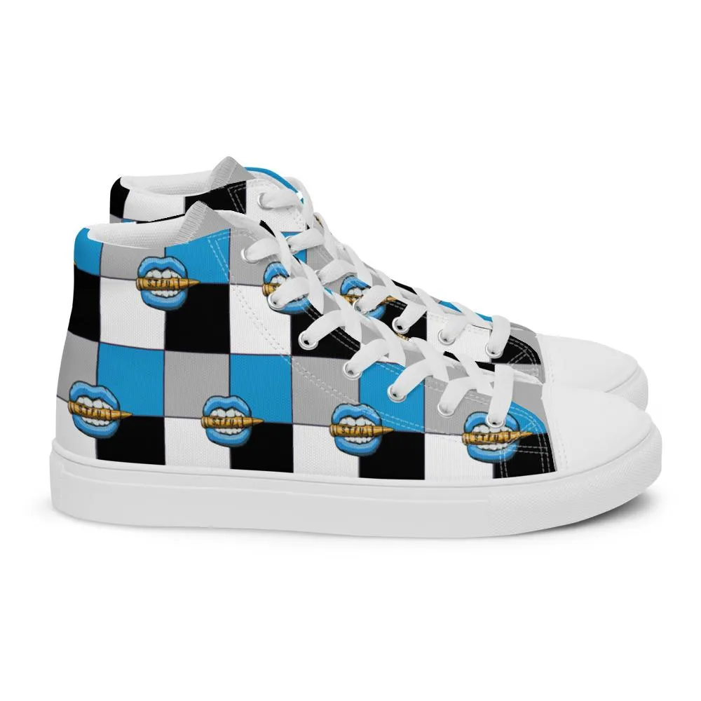 Ice Blue Logo Colorblock Women’s High Top Canvas Shoes