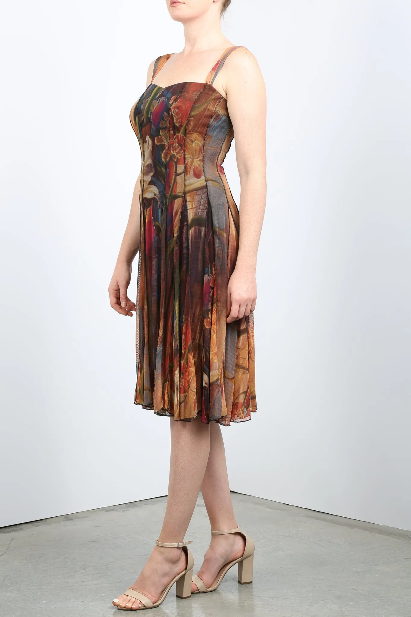 IONNA Paneled Sleeveless Print Mesh Fit N Flare Dress
