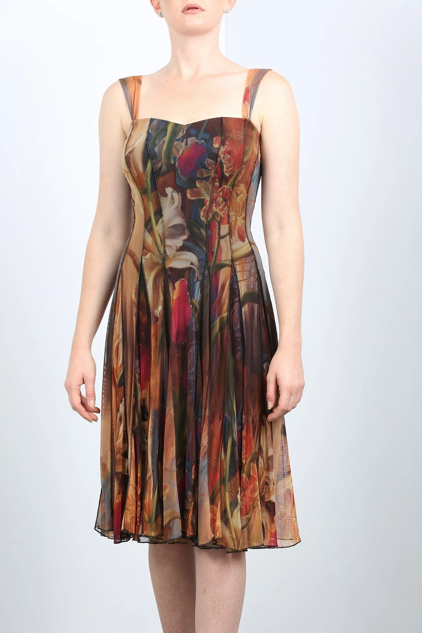 IONNA Paneled Sleeveless Print Mesh Fit N Flare Dress