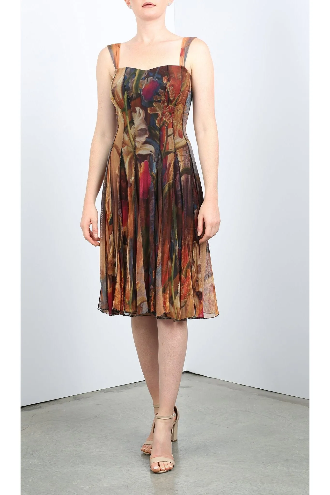 IONNA Paneled Sleeveless Print Mesh Fit N Flare Dress