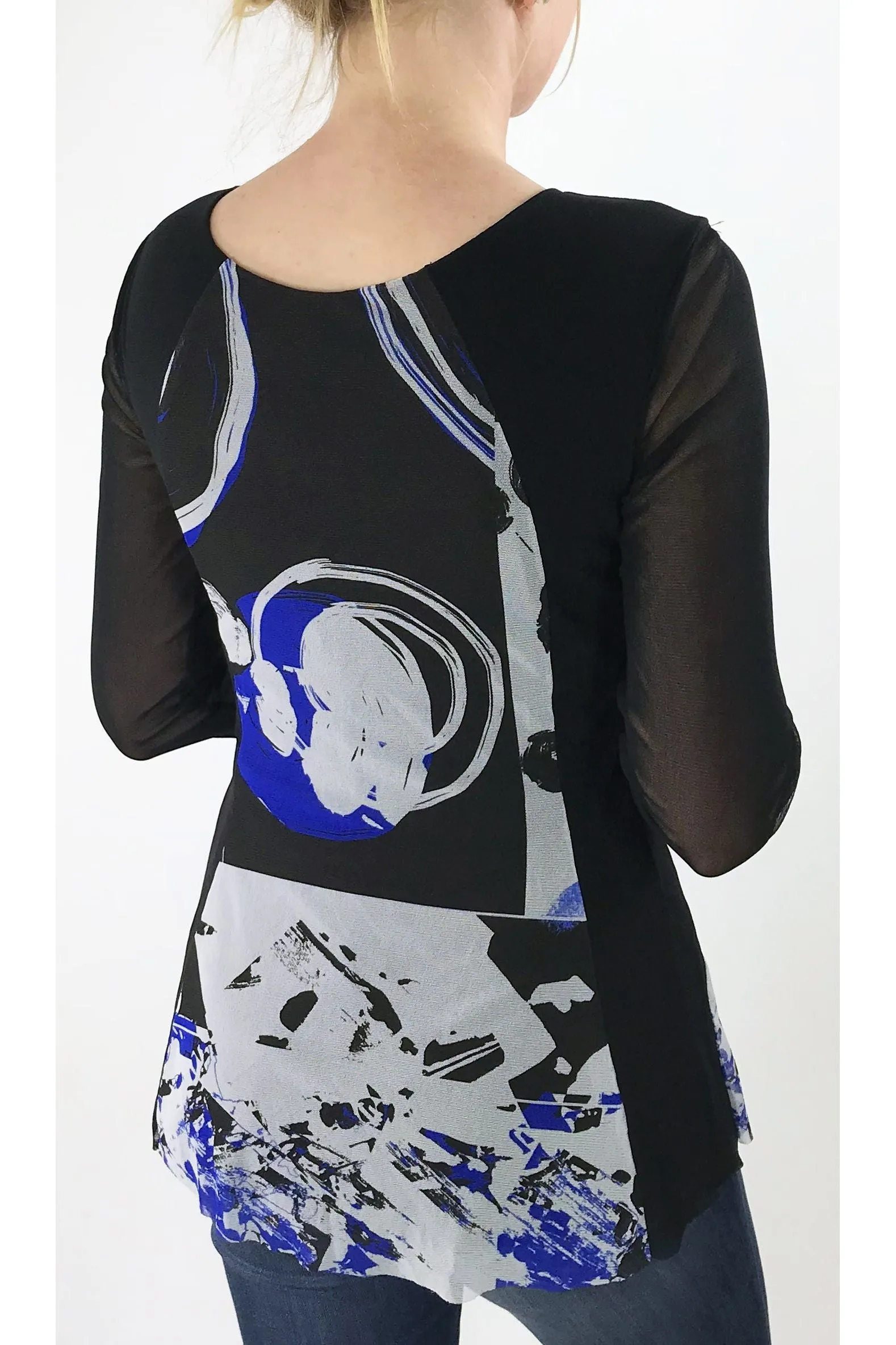ISADORA 3/4 Sleeve Print Stretchy Mesh Top