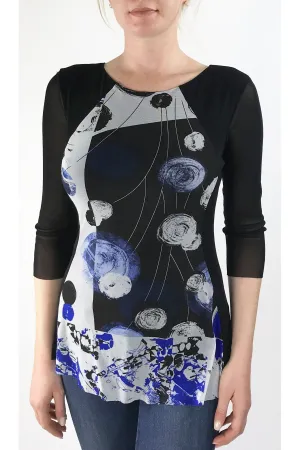 ISADORA 3/4 Sleeve Print Stretchy Mesh Top