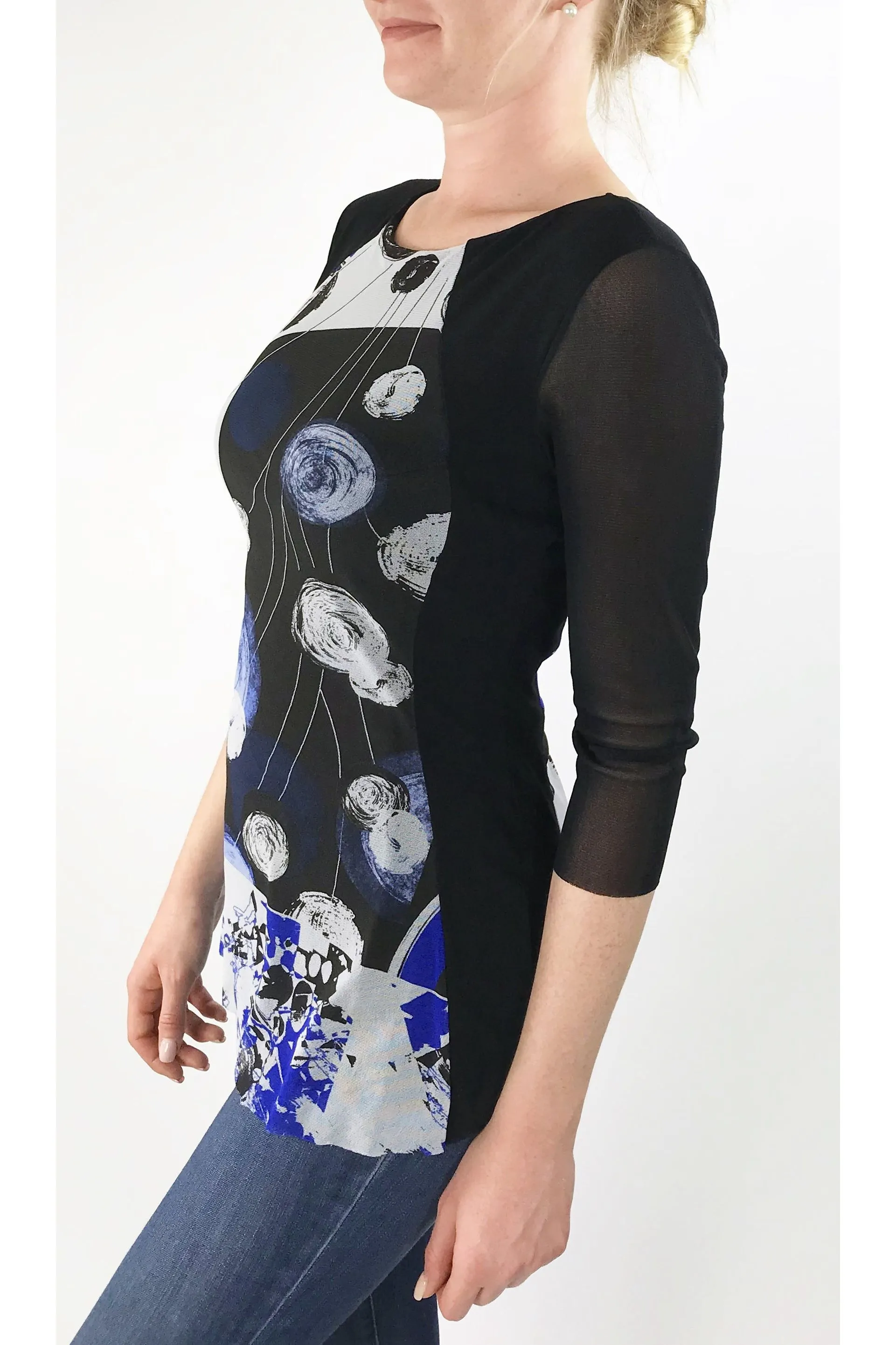 ISADORA 3/4 Sleeve Print Stretchy Mesh Top