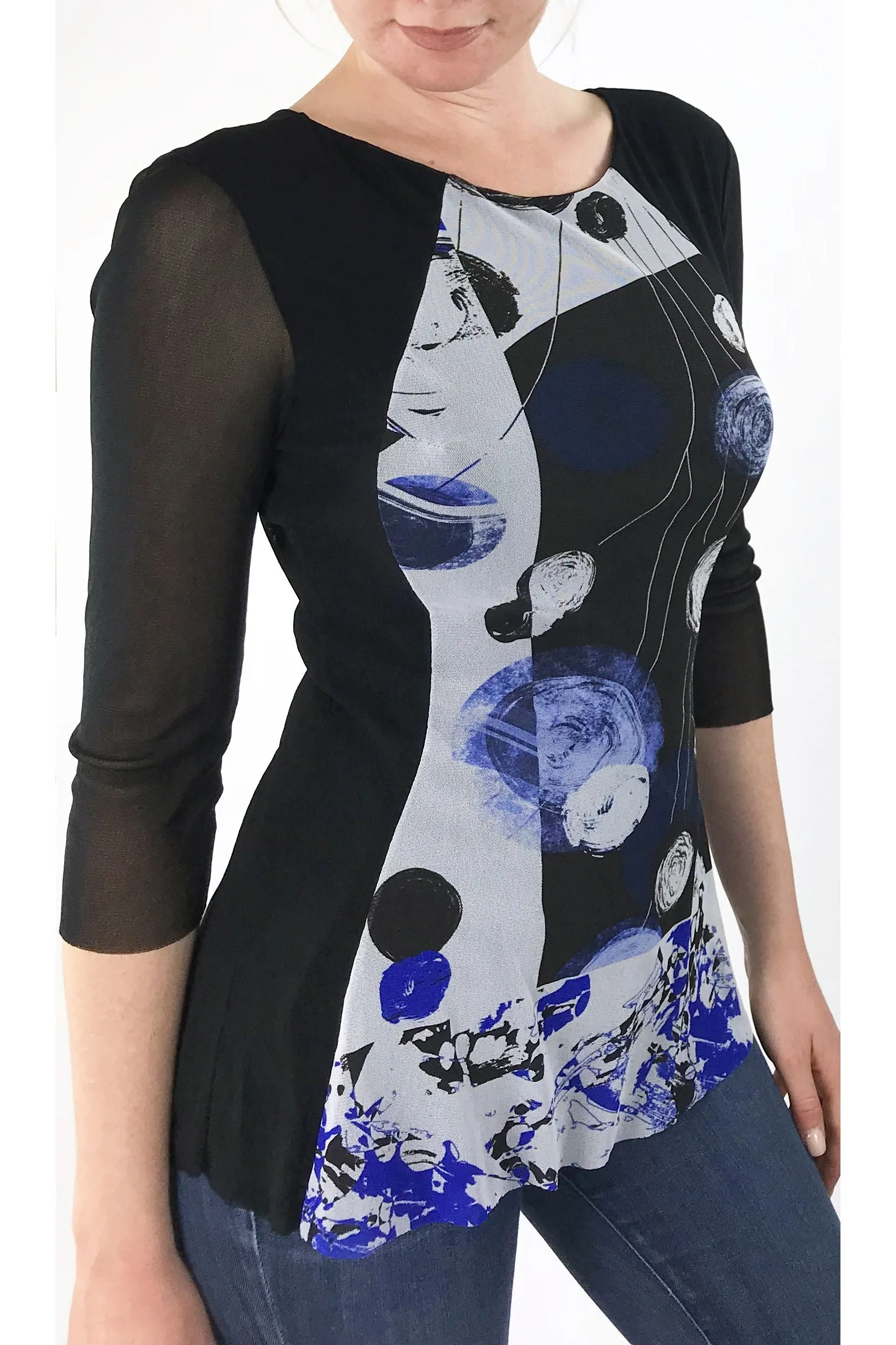 ISADORA 3/4 Sleeve Print Stretchy Mesh Top