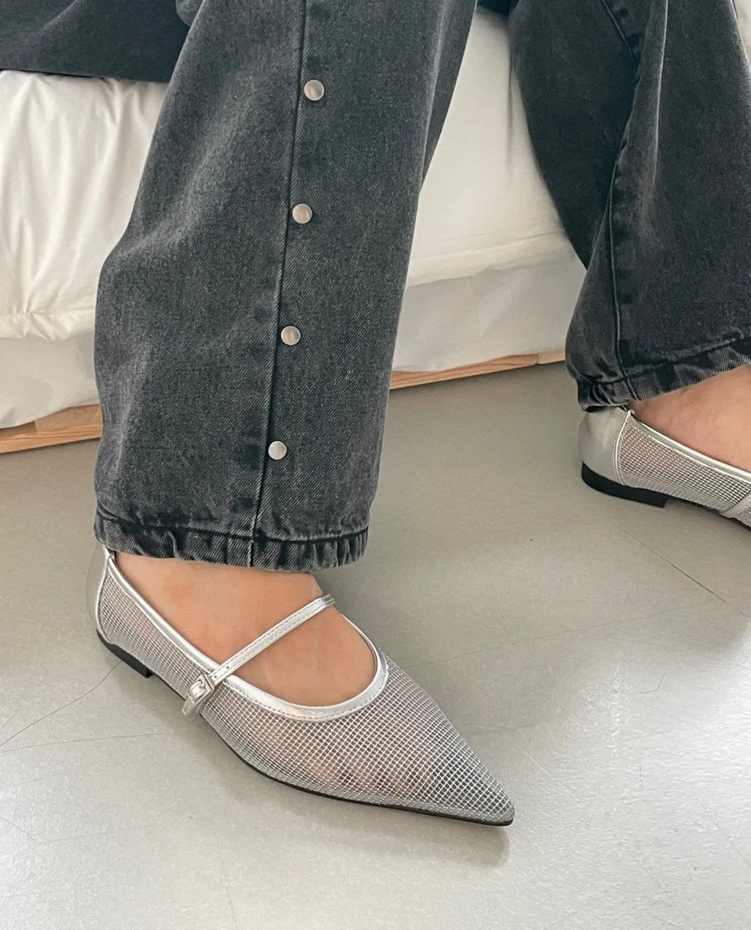 Jackie Mesh Flats in Silver