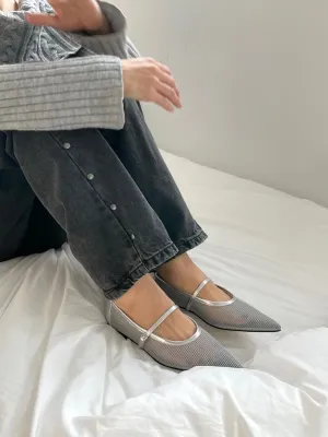 Jackie Mesh Flats in Silver
