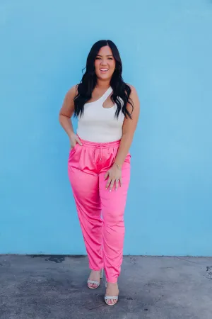 Jeannie Satin Drawstring Pants - Pink