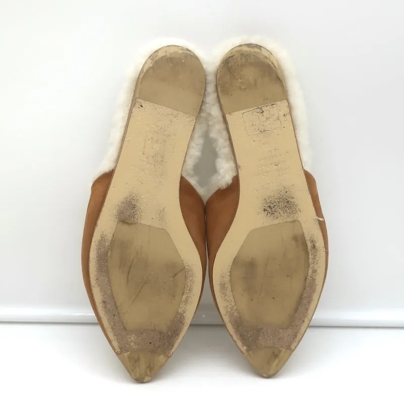 Jenni Kayne Shearling-Lined Mules Brown Suede Size 38 Pointed Toe Flats