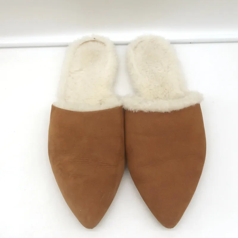 Jenni Kayne Shearling-Lined Mules Brown Suede Size 38 Pointed Toe Flats