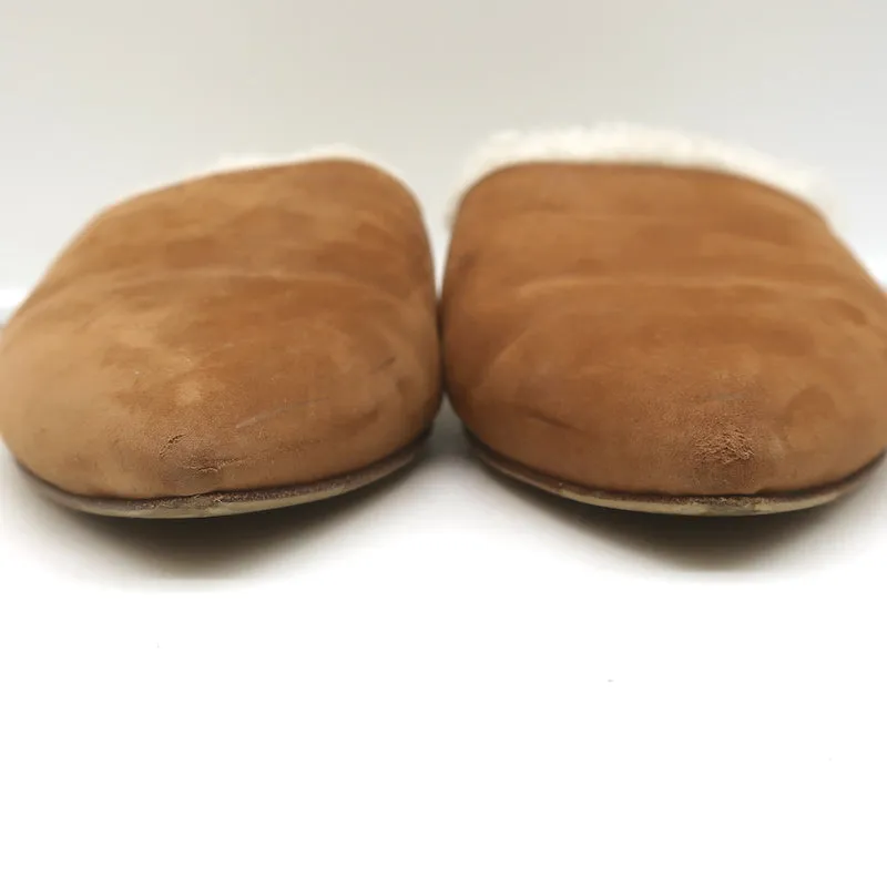 Jenni Kayne Shearling-Lined Mules Brown Suede Size 38 Pointed Toe Flats